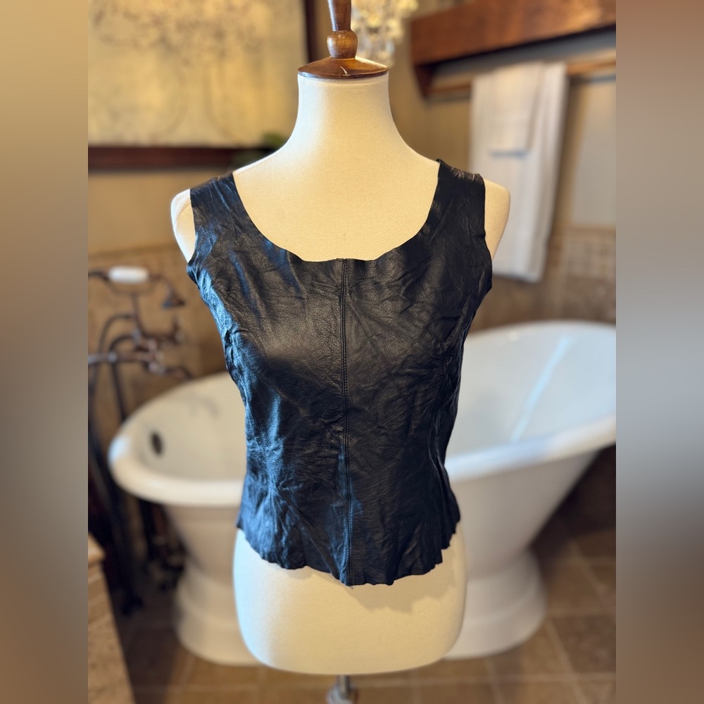 DREW Black Leather Textured Tank Top size medium